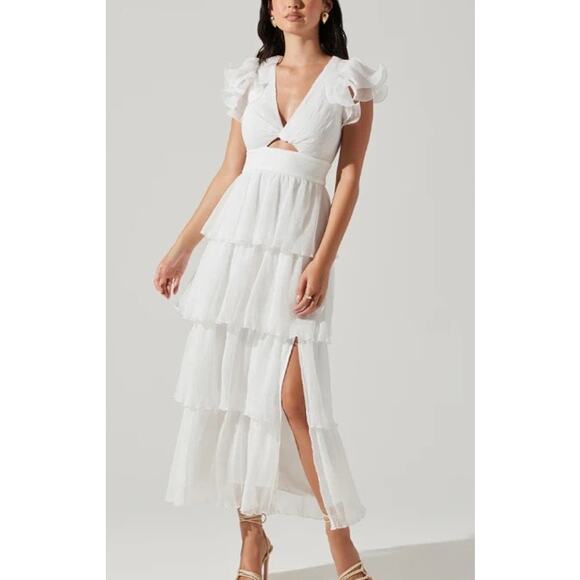 ASTR the Label NWOT - White Emporia Tiered Tulle Midi Dress - Large - Picture 1 of 12